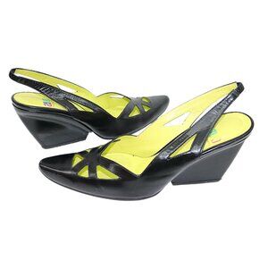 Y2K CHARLES JOURDAN Incredible Architectural Wedge Heels Cutout Slingback Shoes
